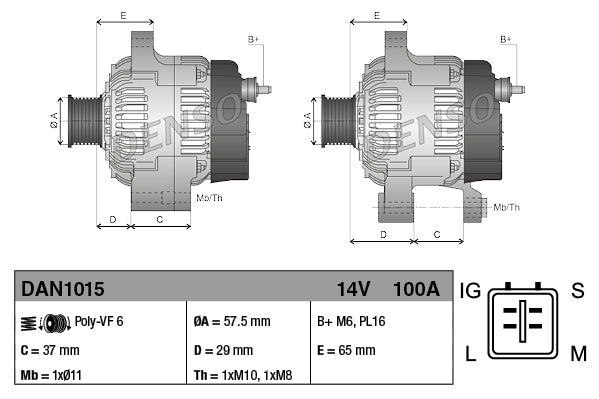 Alternator Denso DAN1015 (OE 270600Y060)