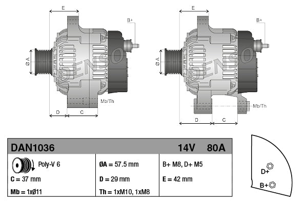 Alternator Denso DAN1036 (OE 1012101410)