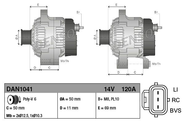 Alternator Denso DAN1041 (OE 1042105760)