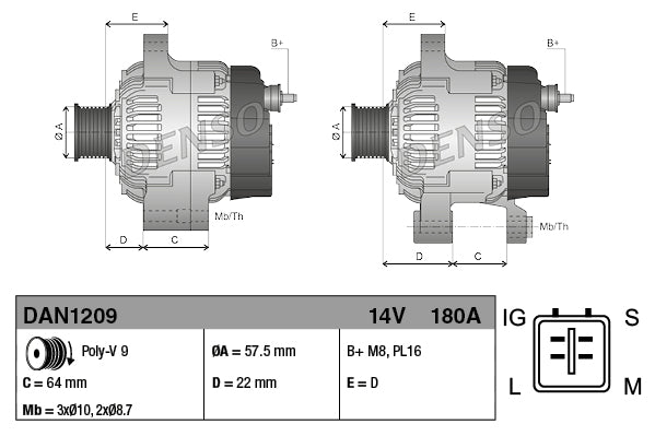 Alternator Denso DAN1209 (OE 2706051030)