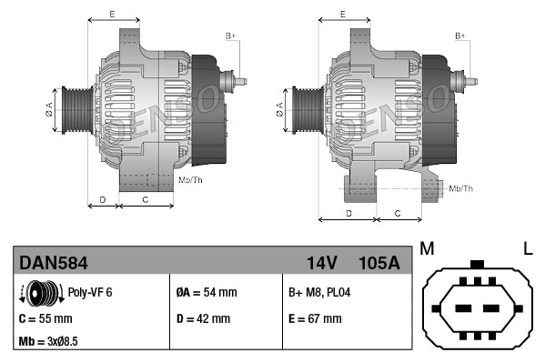 Alternator Denso DAN584 (OE 13256932)