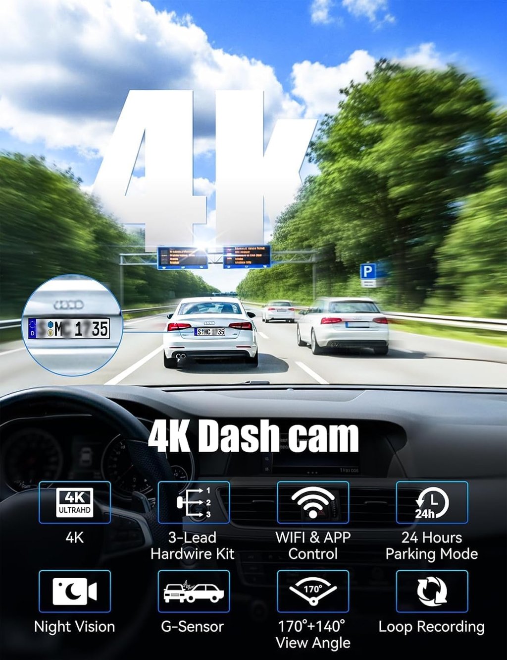Dashcam 4K Triple Cámara WiFi 64GB Nueva (5)