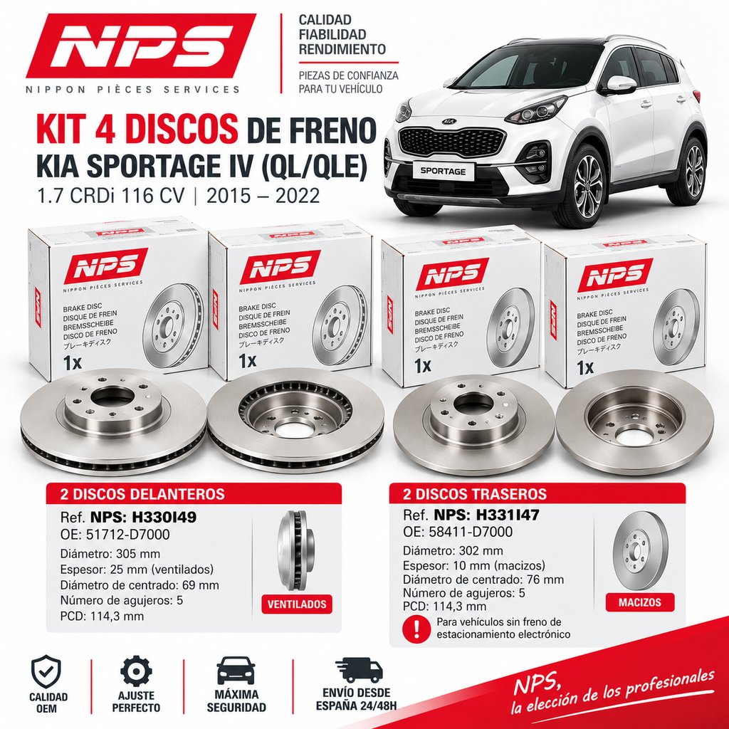 Kit 4 Discos de Freno Kia Sportage IV (QL/QLE) OEM (1)
